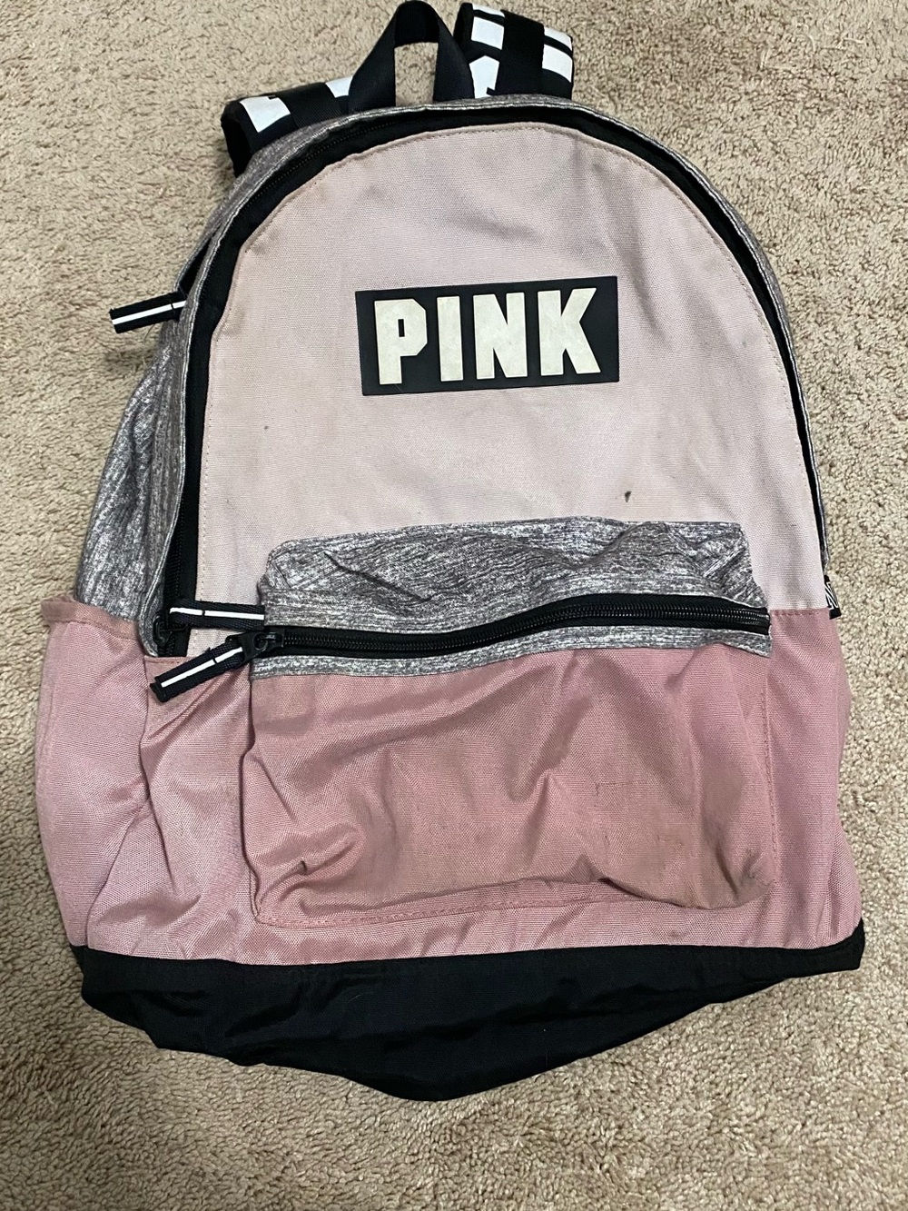 PINK Victoria's Secret Blush, Heather Gray & Black Colorblock Backpack